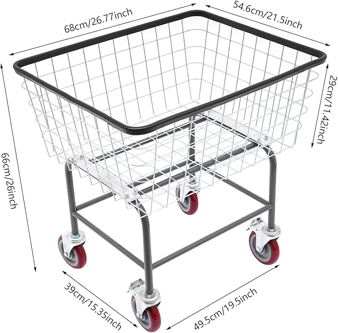 2.5 Bushel Wire Laundry Cart Commercial Laundry Basket Cart Rolling Laundry Basket with Wheels Heavy Duty Large Steel Baskets for Clothes Storage Organization