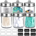 Amolliar 6Pc Apothecary Jars Bathroom Vanity Organizer- Rustic Farmhouse Decor Storage Canister&Stainless Steel Lids- Qtip Dispenser for Q-Tips,Cotton Swabs,Rounds,Ball,Flossers (Brushed Nickel)