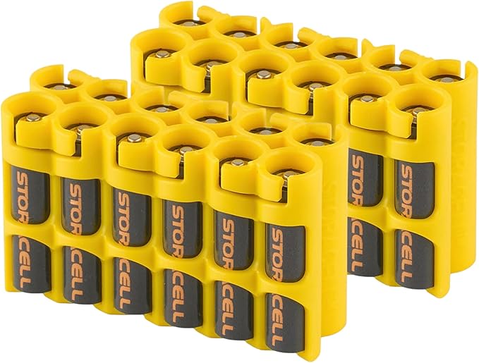 Storacell AAA-12 Battery Storage Caddy and Dispenser (Pack of 2), Yellow, Holds 12 AAA Batteries (Not Included), Durable & Compact Design, The Original Battery Caddy, Made in The USA