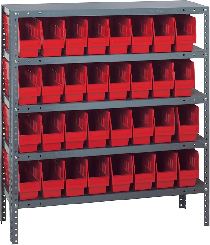 Quantum Storage Systems 1239-201RD Store More Steel Shelving Unit with 6" Shelf Bins, 12" D x 36" W x 39" H, Red