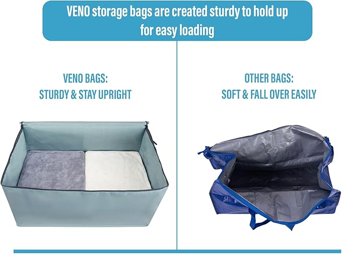 VENO 2 Pack Moving Bags and Large Christmas Decoration Storage Bins with lids. Alternative to Moving Boxes, Packing Supplies for College. Heavy Duty Totes (Light Blue Matte, 2 Pack)