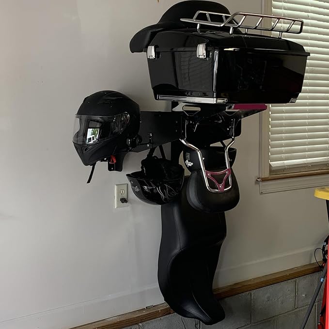 Mount Storage Rack Kit Tour Pack Trunk & Sissy Bar Backrest & Mounting Luggage Rack Wall Helmet Hanger Stand Compatible for Harley Road Street Glide Road King Electra CVO and Indian