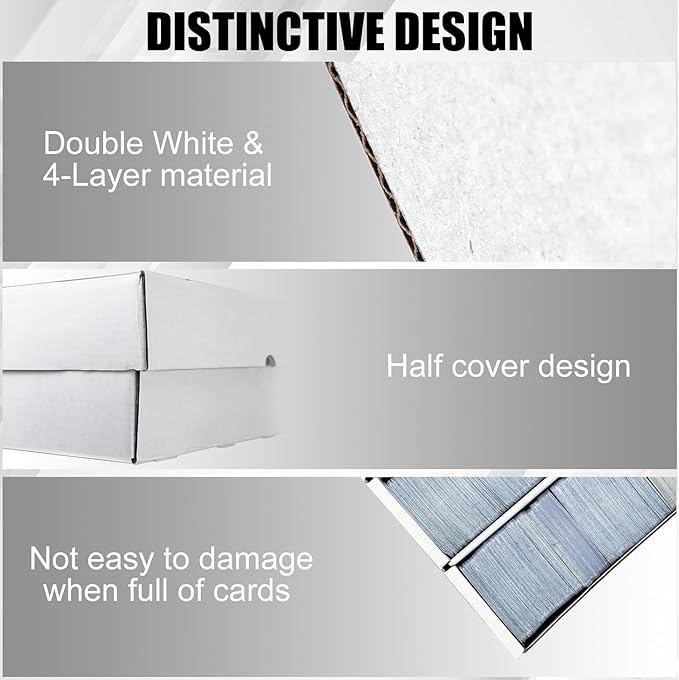 4 Pack Sports Card Boxes 3200 Count Cardboard Card Storage Box White Bulk Card Storage Boxs with Card Supporter Dividers Cards Storage Box for Card Game Card Boxes