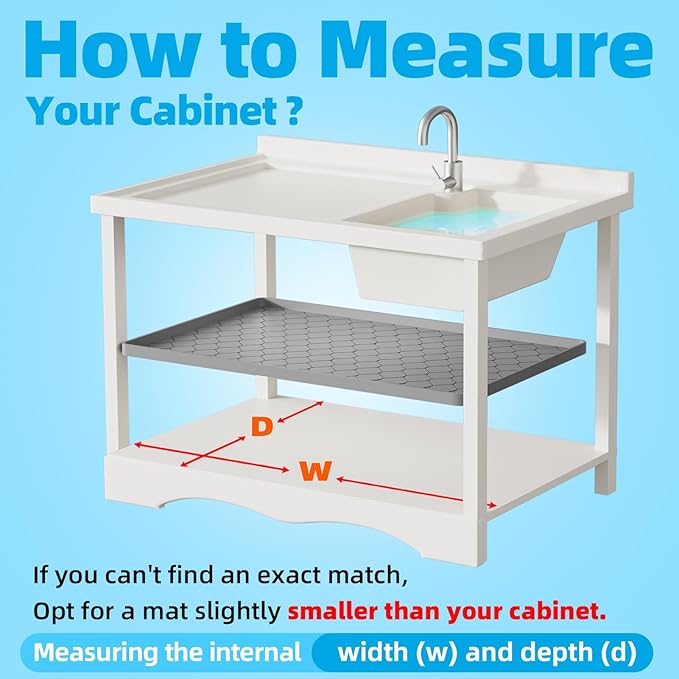 Silicone Under Sink Mat 34" x 19", kitchen Essentials and Gadgets, Shelf liner and Cabinet Protector, Home Organizers and Storage, Waterproof Bathroom Tray