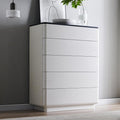 ACCOHOHO Modern 5 Drawer Dresser for Bedroom, 42" Tall Wooden Dressers with Large Storage,Handleless Chest of Drawers for Living Room & Hallway, Curved Profile Design, White