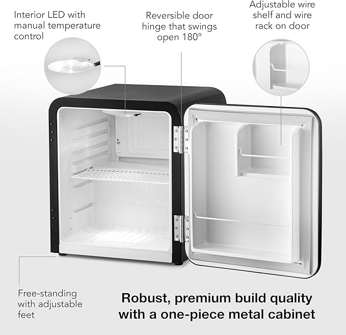 Cooluli Curve 1.7 cu ft Mini Fridge - Small Refrigerator for Bedroom, Office, College Dorm Room - Smart Temperature Control (Black, 1.7 cu.ft)