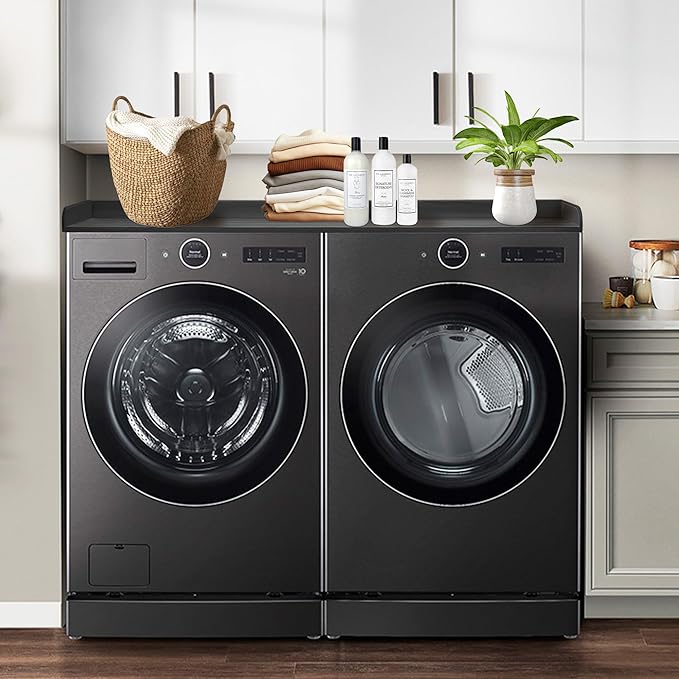 Royxen Washer Dryer Countertop with Solid Wood Core,54“W x 27.5D Laundry Countertop with Edge Rails,Washer and Dryer Topper for Laundry Room Organization(Black)