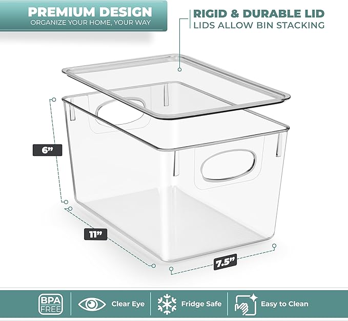 Sorbus Large Clear Plastic Bins with Lids – Stackable Organizer for Toys, Clothes, Medicine, Makeup, Closet, Art Supplies, Bathroom, Shoes – 8 Pack