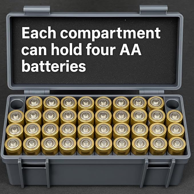 Custom Battery Storage Organizer Box for AA/AAA Batteries, Personalized Logo/Text, Hard Shell Case with Removable Trays and Foam Padding, 3D-Print Compatible Inserts (Medium)