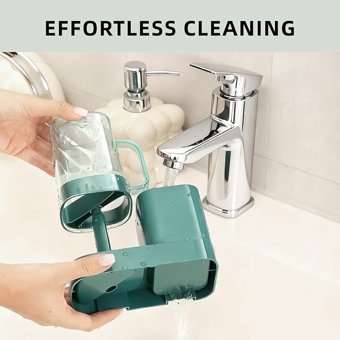 Toothbrush Holder with Cup/Cover Contains 2 Slots, Bathroom Counter Organizer for Electric Toothbrush, Toothpaste, Razors & Small Comb, Tooth Paste Holder for Home Hotel Countertop, Green
