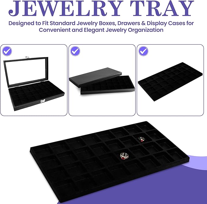 Novel Box 5 Pack 32-Slot Black Liner Jewelry Storage Tray Inserts 14.75x8.25x1 Inches - Jewelry Organizer Pad for Drawers & Store Displays - Jewelry Display Pads for Rings Earrings & Pendants