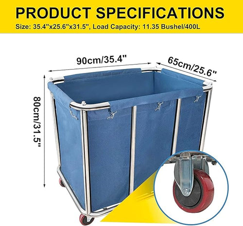 11.35 Bushel Industrial Rolling Laundry Cart,Commercial Laundry Basket Household,Large Heavy Duty Laundry hampers with Wheels,for Hotel/Laundry/School/Home,35.4''Lx25.6''WX31.5''H,400L