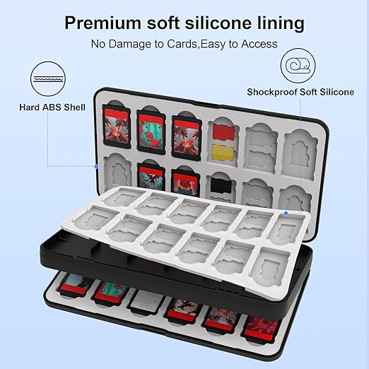 QuoLumPIA 48 Game Card Case Compatible for Nintendo Switch 2/OLED/Switch/Switch Lite, storage 48 Game Cards & 80 Micro SD cards, Black, hard shell, magnetic closure, soft silicone linning
