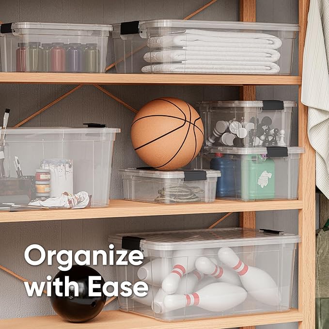 Superio Storage Bins with Lids- 4 Pack, 6.6 Qt Clear Boxes for Organizing, Stackable Plastic Containers- BPA Free, Non-Toxic, Odor Free, Organizer for Home, Office, Dorm