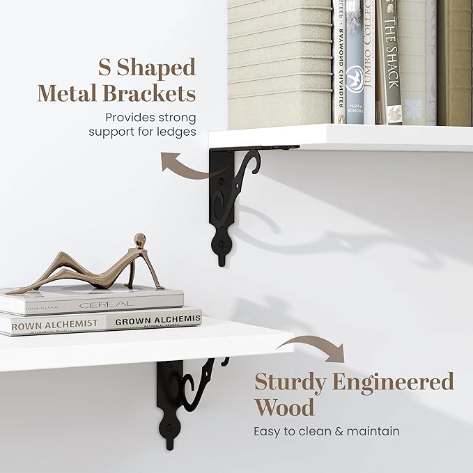 White Floating Shelves for Wall, 32"W x 8"D Wall Shelves, 8 Inch Deep Floating Shelf with Bracket, 32 Inch Floating shelves Set of 2, Rustic Shelves for Living Room, Bathroom and Kitchen, White