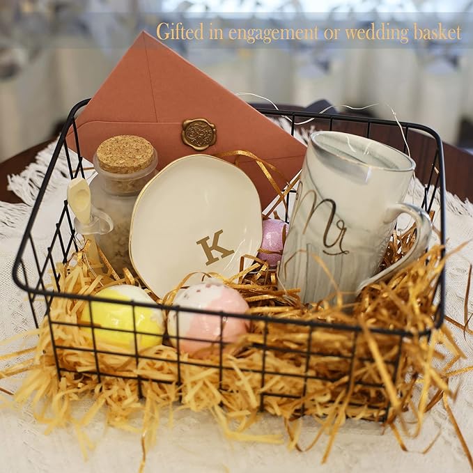 Initials Ring Dish Jewery Tray with personalized K-Monogrammed Gifts Wedding Engagement for Women Friends sister,Ceramic White