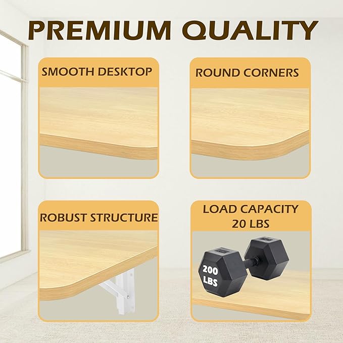 Laundry Folding Table, 32'' x 16'' Wooden Wall Mount Desk, Laundry Table for Folding Clothes, Oak Color, 32'' Length