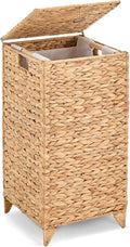 Handwoven Laundry Hamper with Lid, Natural Hyacinth Heightened Feet Laundry Basket, Wicker Clothes Hamper with Removable Liner Bag