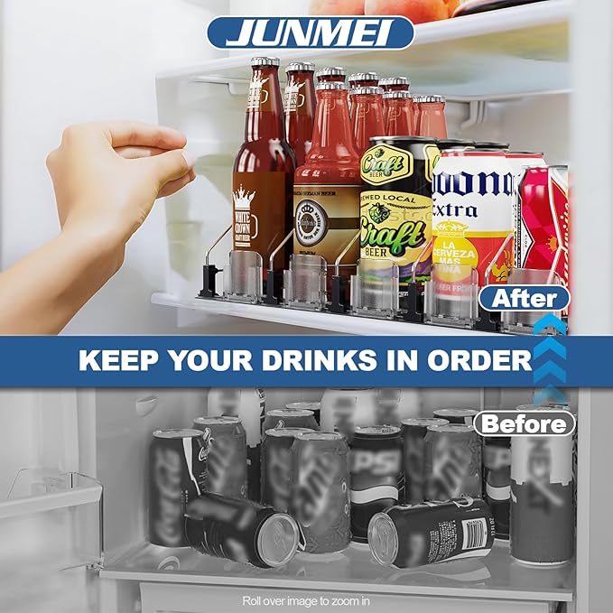 Drink Organizer for Mini Fridge,12oz 16oz 20oz - Soda Can Dispenser for Refrigerator,Width Adjustable,Automatic Pusher Glide (White (Mini 12.2"D), 12.2"D 4ROW, Holds 16 Cans)