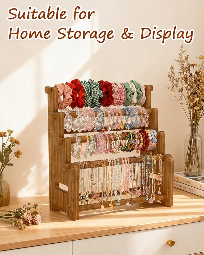NEEKFOX Wooden Bracelet Holder, 4 Tier Jewelry Bracelet Display Stand, Bracelet Organizer Storage for Bracelets Bangles Scrunchies, Jewelry Organizer Display for Home, Vendors, Craft Shows and Store