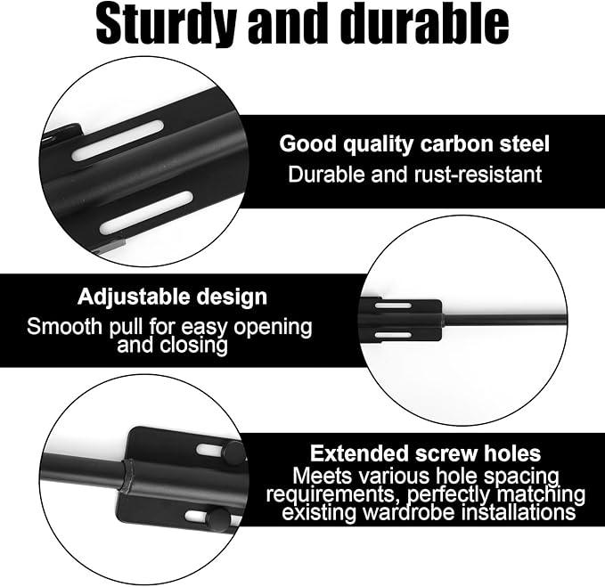 Valet Rod for Closet, Carbon Steel Extending Closet Valet Rod with 4 Hooks & Installation Hardware Heavy Duty Pull Out Hanger Bar Rack Accessories for Hanging Clothes Bathroom Laundry (Black)