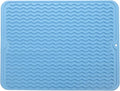 Silicone Dish Drying Mat for Multiple Usage,Easy clean,Eco-friendly,Heat-resistant Silicone Mat for Kitchen Counter or Sink,Refrigerator or drawer liner Light Blue L 16 inches x 12 inches