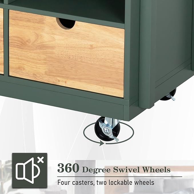 PHI VILLA Kitchen Island Cart on Wheels - Butcher Block Island Table for Food Prep, Rolling Kitchen Trolley with Storage
