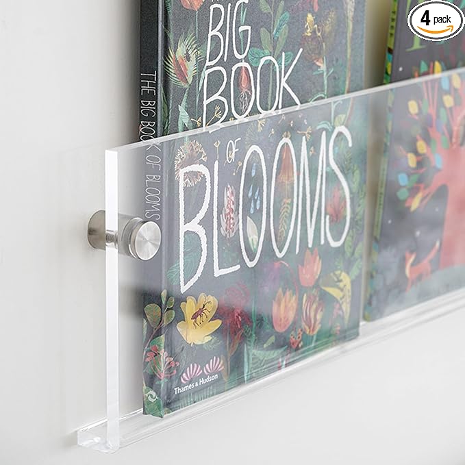 4-Pack 24" Acrylic Magazine Holder Vinyl Records Holder, Display Floating Bookshelves Wall Mounted, Hanging Nursery Book Shelves for Waiting Room, Living Room, Office