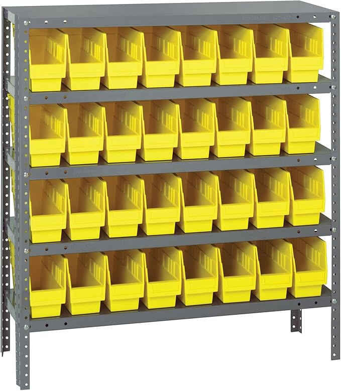 Quantum Storage Systems 1239-201YL Store More Steel Shelving Unit with 6" Shelf Bins, 12" D x 36" W x 39" H, Yellow