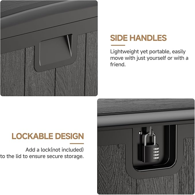 JEKO&JEKO 130 Gallon Outdoor Storage Box, Large Plastic Deck Box with Lockable Lid for Patio Furniture, Garden Tools, Outdoor Cushions and Shoes, Black