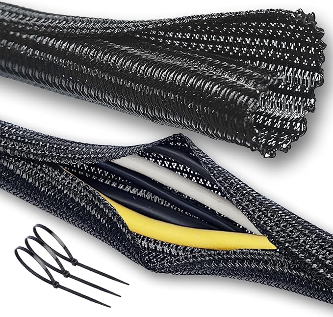 Cable Management Split Wire Loom Sleeve - Cord Hider & Protector for Desk, Pet Chew Proof, Wire Cover Organizer, Flexible Tube for Wires and Cables (5/16 Inch 50FT, Black)