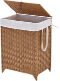 Laundry Hamper with Lid and Removable Liner Bag, Handwoven Rattan Clothes Hamper with Heightened Feet, Wicker Laundry Basket for Clothes and Towels，Middle