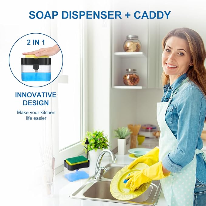 Premium Quality Dish Soap Dispenser - Countertop Kitchen Soap Dispenser, Sink Dish Washing Soap Dispenser 13 Ounces (Sponge Included)