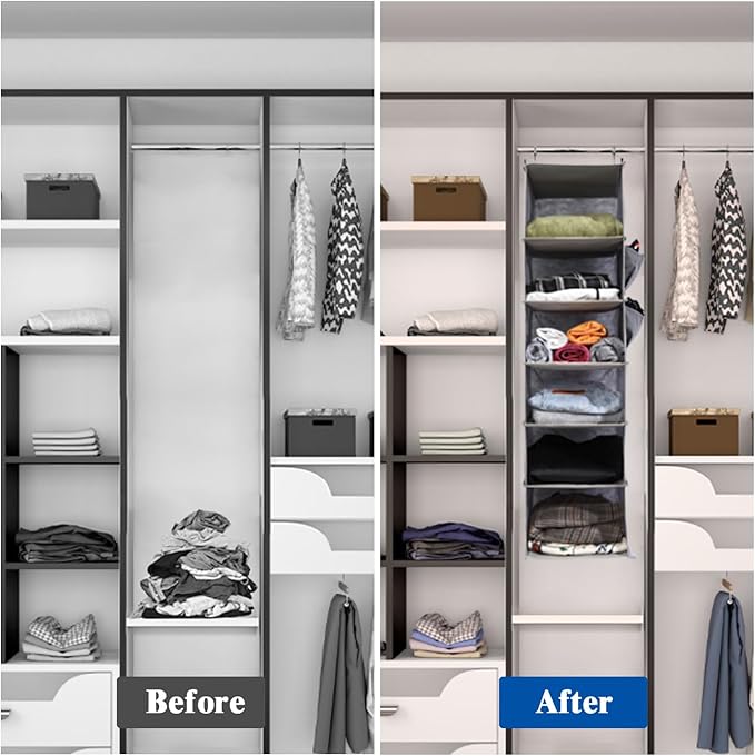 4-Shelf Hanging Closet Organizer and Storage, Collapsible Hanging Shelves for Closet with 2 Side Pockets, Hanging Shoe Organizer to Saving Space,Beige