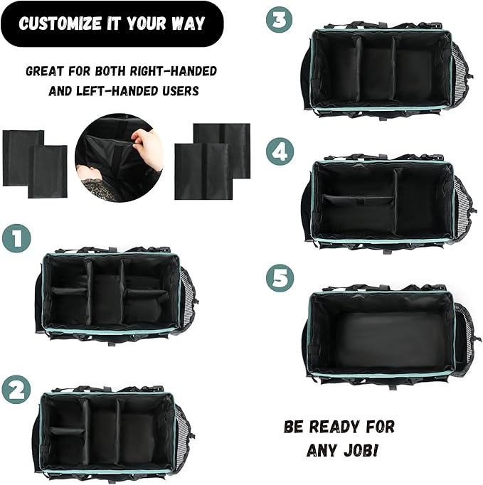 Wearable Cleaning Caddy – Portable Detailing Organizer with Spill-Proof Liner, Straps & Handles – Large Tote for Cleaning Pros, Auto Detailers, and Housekeepers – Green/Gray