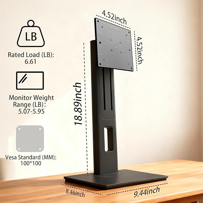 2026 Version Ergonomic VESA Monitor Stand, 150mm Spring Height adjustment, Tool-Free Base, Swivel, Tilt & Rotation, for 15–22" Monitors, 5.07–5.95 lb, 100x100mm Vesa Mount (5.07~5.95LB)