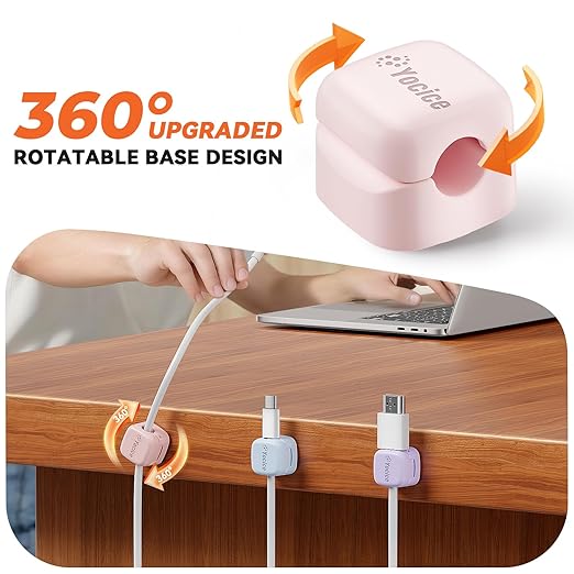 6Pack Rotatable Cord Organizer,Spring Cable Clips Desk Cable Management Cord Holder Adhesive Phone Charger Cord Clips for Home Office Car Wall Nightstand Accessories Multicolor