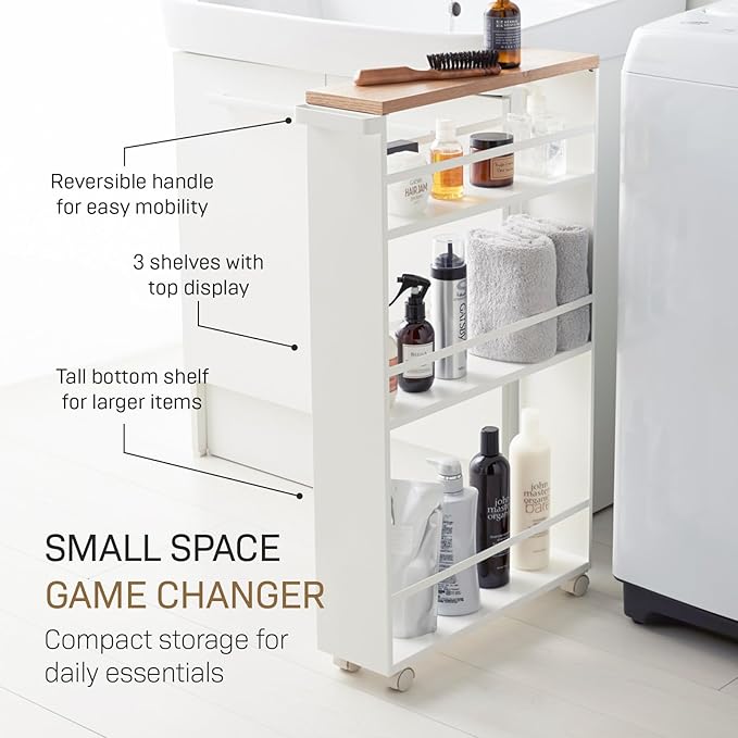 YAMAZAKI home Tower Rolling Slim Storage Cart With Handle White