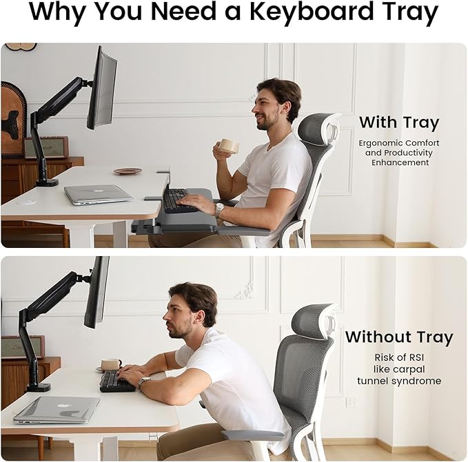 NearHub Large Keyboard Tray Under Desk Slide Out with Extra Sturdy C Clamp Mount System,26'' (30'' including Clamps) x11 Slide-Out Keyboard Drawer Under Desk for Typing,Keyboard Mouse Tray,Black