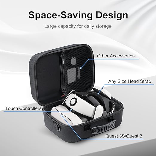 Large Hard Travel Case for Meta Quest 3/Quest 3S, Compatible with BOBOVR S3 Pro/Kiwi Design Battery Head Strap, Controllers & Accessories, Portable Carrying Case for Oculus Quest 3/3S Black