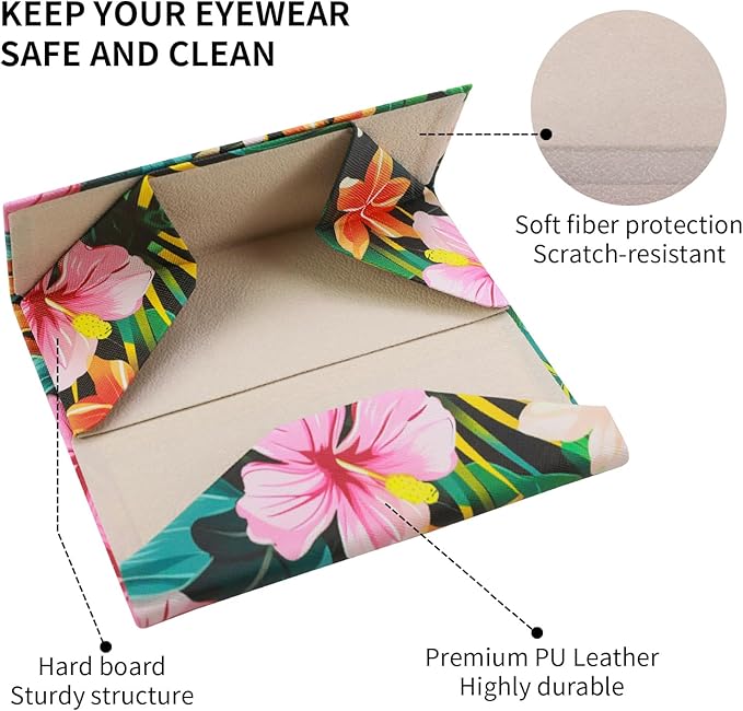 Foldable Glasses Case, Magnetic PU Leahter Sunglasses Case, Cute Hard Shell Folding Eyeglass Cases for Women Kids