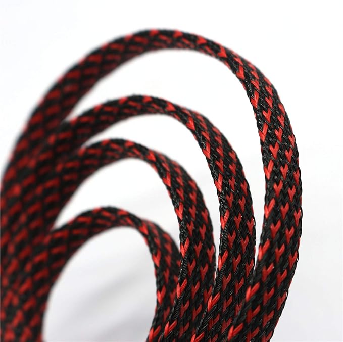 30ft PET Expandable Sleeving Wire Cable Sleeve (1/6", Red&Black)