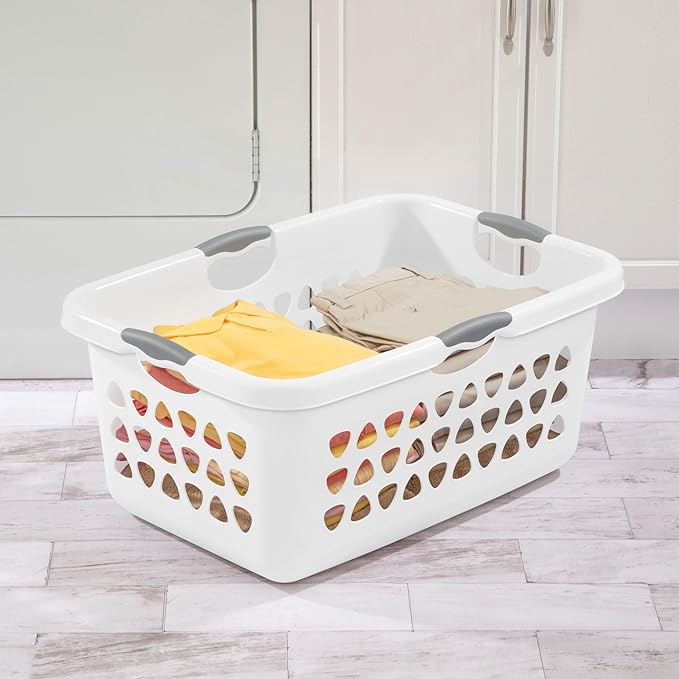 Sterilite 4 Pack Ultra Laundry Basket, Plastic Clothes Hamper, Large Rectangle Bin with 4 Comfort Grip Handles, 2 Bushel Capacity, White