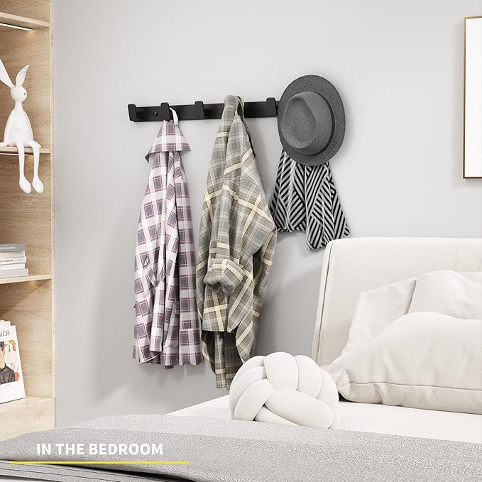 Coat Hook Wall Rack Hanger - Black Coat Rack with 6 Hooks Wall Hooks for Hanging Hat Key Bag Towel Wall Mount Coat Holder