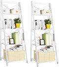 Tangkula 4-Tier Ladder Shelf Bookcase Leaning Free Standing Wooden Frame Decor Bookshelf Storage Flower Shelf Plant Display Shelf for Home Office (White, 2)