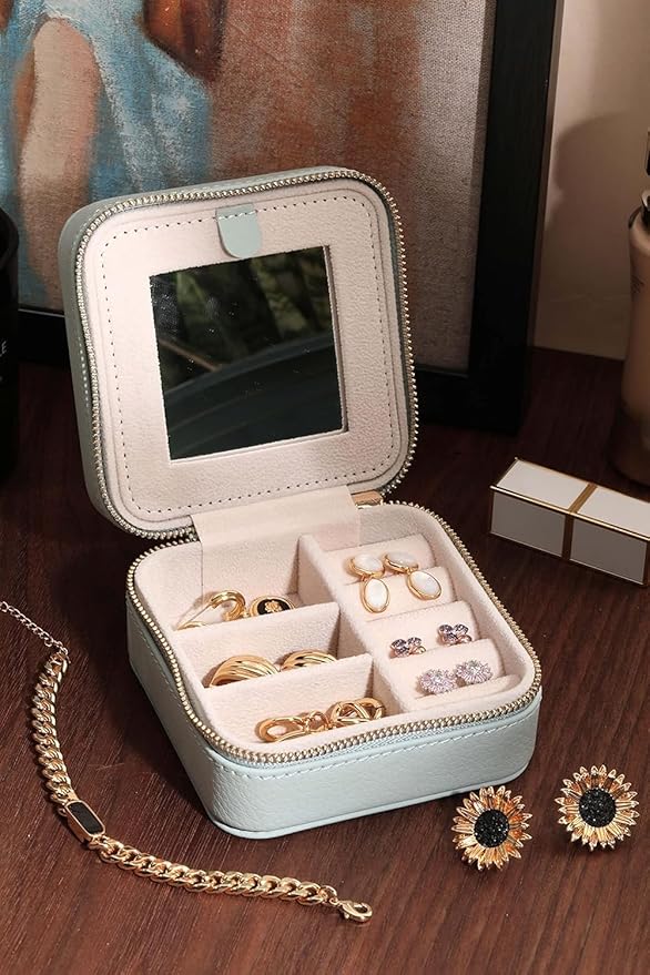 S.Leaf Travel Jewelry Organizer Boxes for Women Small Portable Necklace Earrings Bracelet Rings Travel Case Best Friend Birthday Gifts for Women Trendy (Butterfly_Hazeblue_Blue)