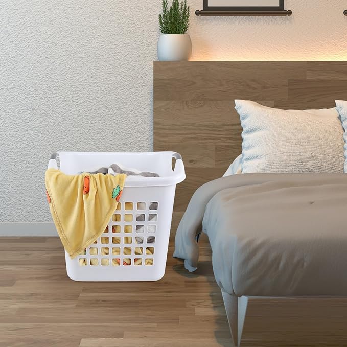 4 Packs 70 Liter Large Laundry Hamper with Handles, Plastic Laundry Clothes Baskets for Storage, White