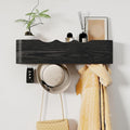 Coat Rack Wall Mount with Shelf 4 Hidden Hooks Modern Wooden Key Holder Entryway Organizer for Hallway Bedroom Bathroom Home Decor Storage for Hanging Coats Hats Bags Towels, Wave-Shape Black