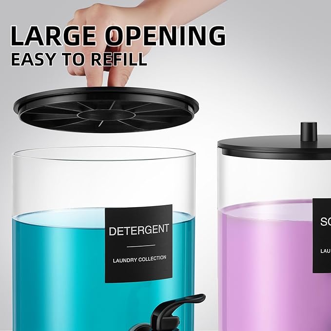 Glass Laundry Detergent Dispenser, 128 oz / 3.5L Fabric Softener Dispenser for Laundry Room Organization, Detergent Holder with Plastic Spigot (Black, 2 Pack)