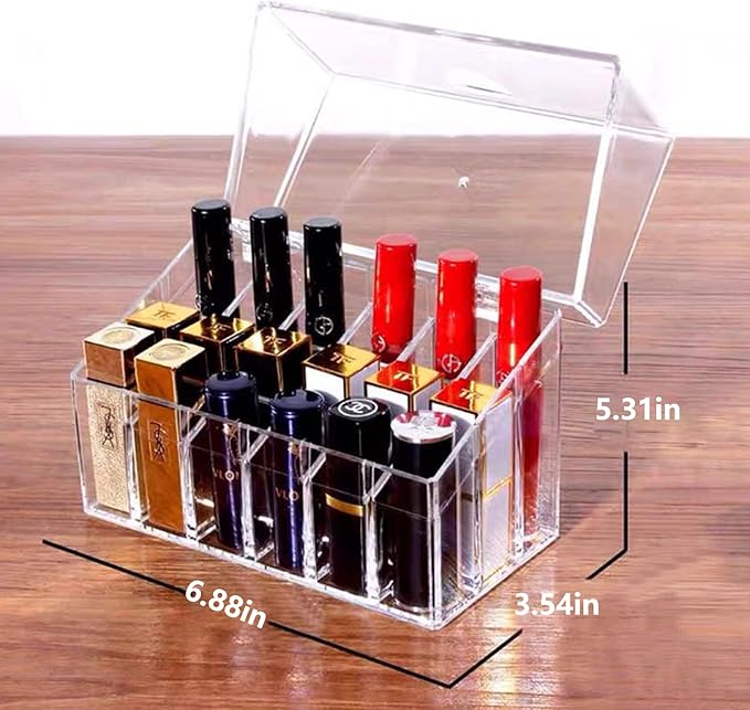 Lipstick Holder 18 Spaces Lipgloss Organizer With Lid, 3 Rows - Nail Polish Organizer Makeup Holder & Cosmetics Storage Display